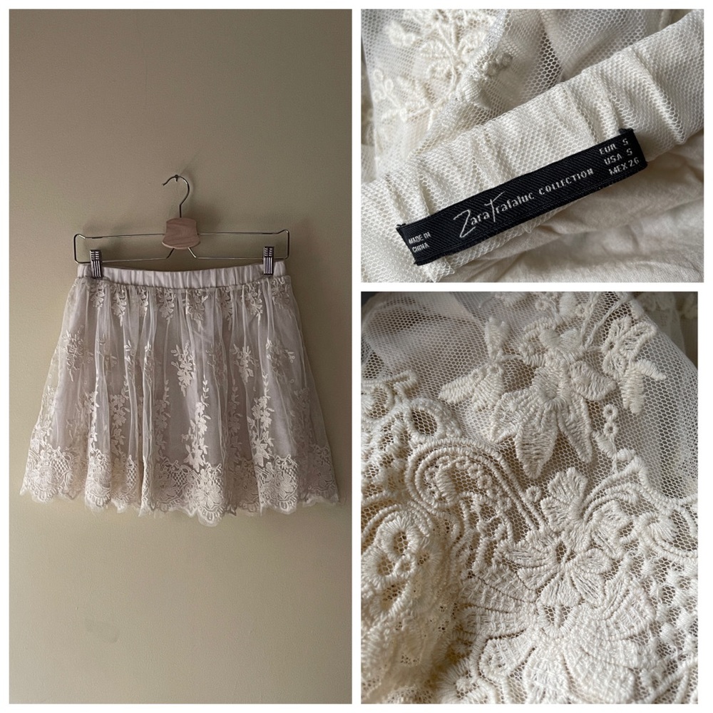 Zara Trafaluc Lace Mini Skirt | Cream | Size EUR S USA S MEX 26